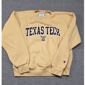 Champion Texas Tech Sweatshirt Mens Medium Yellow Crewneck Embroidered Logo NCAA